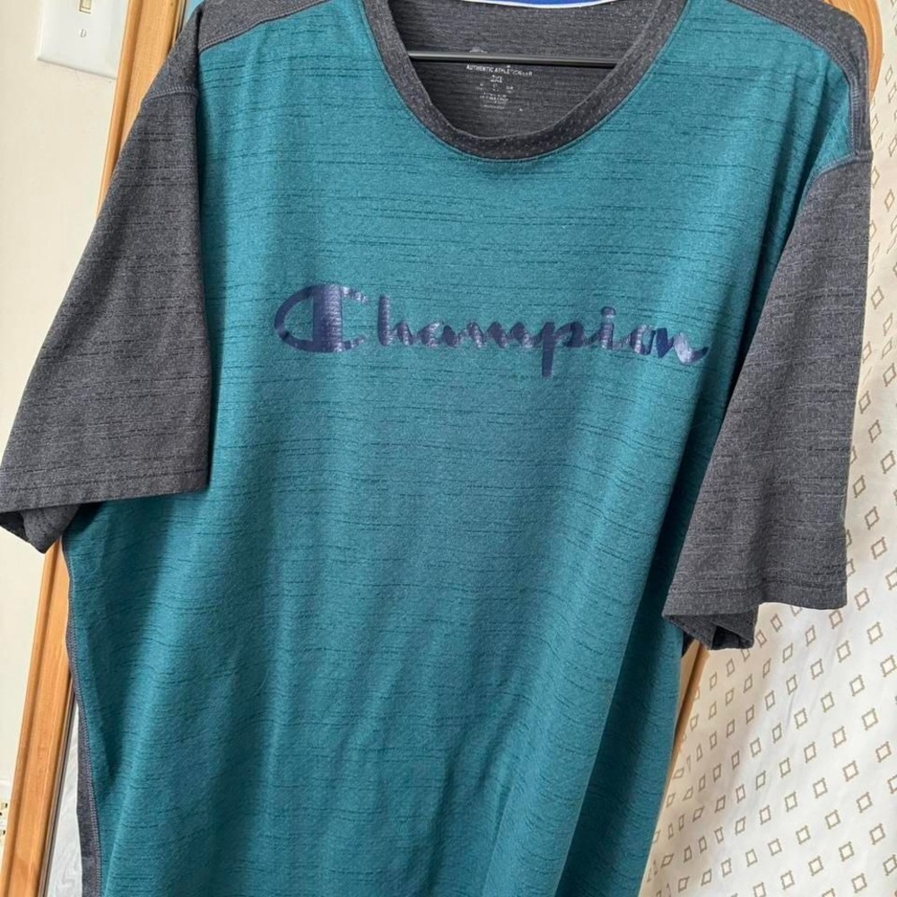 Champion Authentic Athletic T-Shirt Mens XXL Teal‎ Gray Short Sleeve Tee